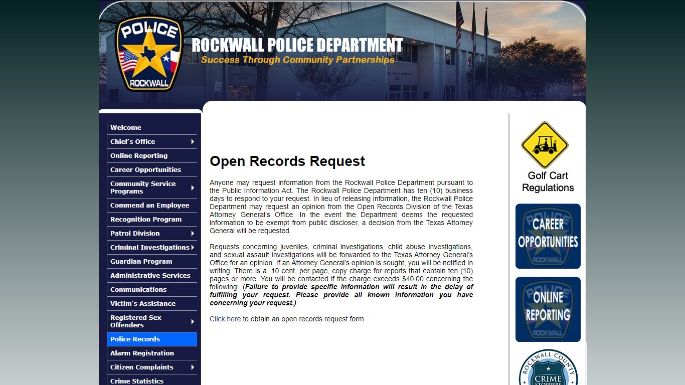 Open Records Request - Rockwall Police Department