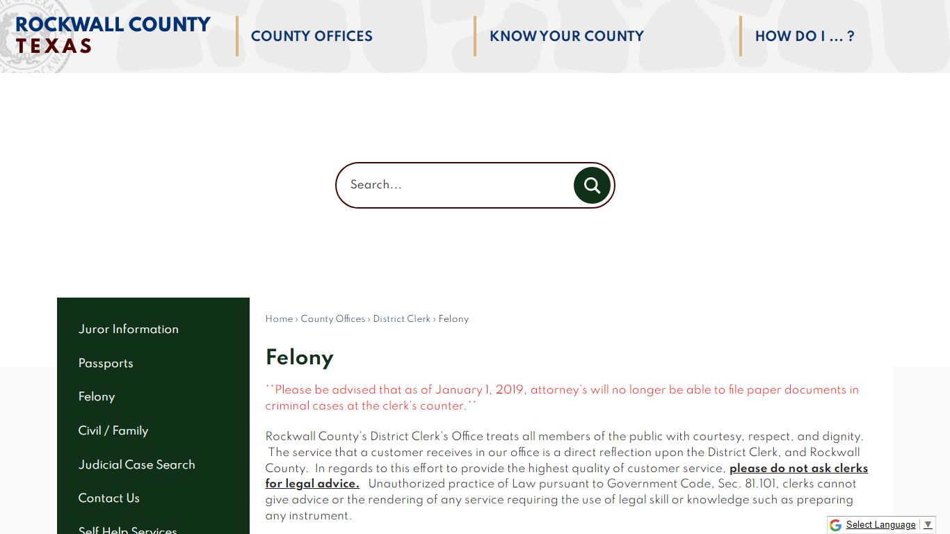 Felony | Rockwall County-Official Website